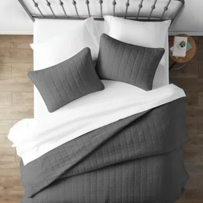 Hivvago 2 Piece Microfiber Farmhouse Coverlet Bedspread Set Grey, Twin/twin Xl In Gray
