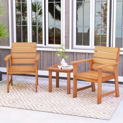 Hivvago 2 Piece Patio Hardwood Chair With Slatted Seat And Inclined Backrest In Brown