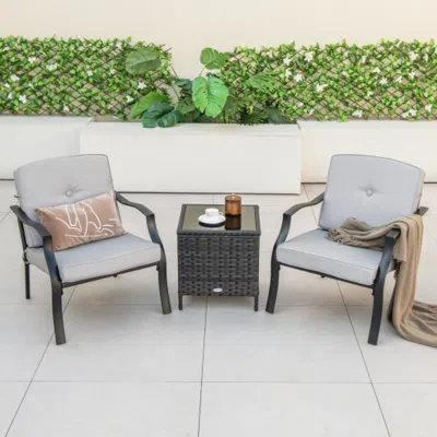 Hivvago 2 Piece Patio Metal Chairs With Seat And Back Cushions In Gray