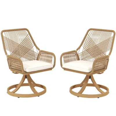 Hivvago 2 Piece Patio Swivel Chair Set In Nude