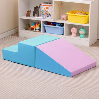 Hivvago 2-piece Step And Slide Climber For Infants And Toddlers Baby Soft Play Set Foam Blocks-blue