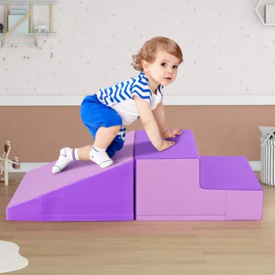 Hivvago 2-piece Step And Slide Climber For Infants And Toddlers Baby Soft Play Set Foam Blocks-purple In Multi