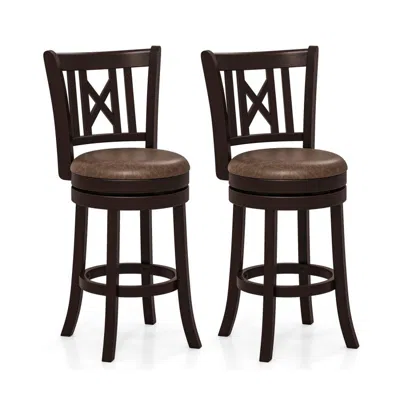 Hivvago 2-piece Swivel Bar Chairs, Adjustable Bar Stools With Footrest And Curved Hollow Back - Kitchen Coun In Brown