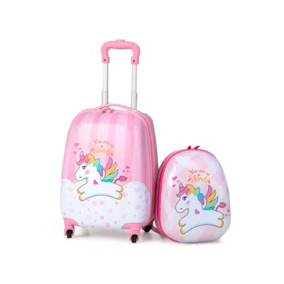 Hivvago 2 Pieces 12 Inch 16 Inch Kids Luggage Set With Backpack And Suitcase For Travel In Pink