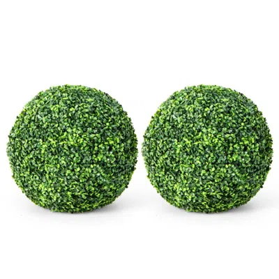 Hivvago 2 Pieces 19 Inch Artificial Topiary Balls Faux Boxwood Ball Plants In Burgundy