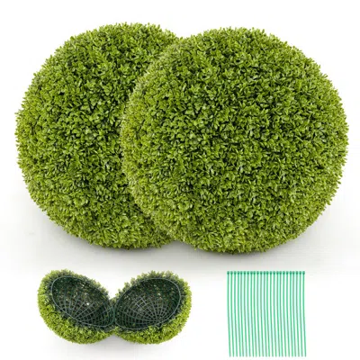 Hivvago 2 Pieces 20 Inches Artificial Sun-protective Topiary Spheres For Patio Garden Front Door Balcony Bac In Green