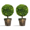 Hivvago 2 Pieces 24 Inch Artificial Boxwood Topiary Ball Tree For House And Office