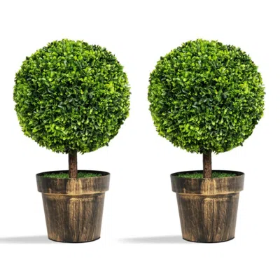 Hivvago 2 Pieces 24 Inch Artificial Boxwood Topiary Ball Tree For House And Office