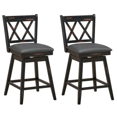 Hivvago 2 Pieces 24 Inch Swivel Counter Height Barstool Set With Rubber Wood Legs-black