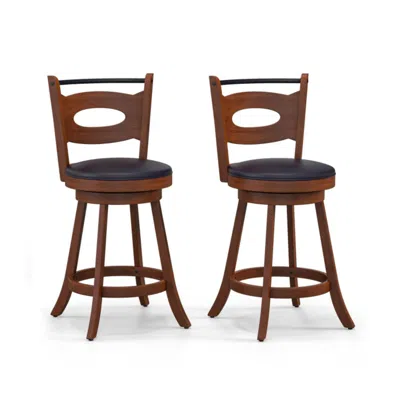 Hivvago Set Of 2 Swivel Bar Stool 24 Inch Counter Height Leather Padded Dining Kitchen Chair-24 Inch In Brown