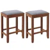 Hivvago 2 Pieces 25 Inch Upholstered Bar Stool Set With Solid Rubber Wood Frame And Footrest-brown