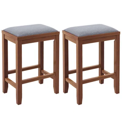 HIVVAGO 2 PIECES 25 INCH UPHOLSTERED BAR STOOL SET WITH SOLID RUBBER WOOD FRAME AND FOOTREST-BROWN