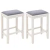 Hivvago 2 Pieces 25 Inch Upholstered Bar Stool Set With Solid Rubber Wood Frame And Footrest-white