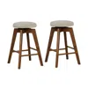 Hivvago 2 Pieces 26 Inch Backless Swivel Barstools With Linen Fabric Seat-beige In Brown