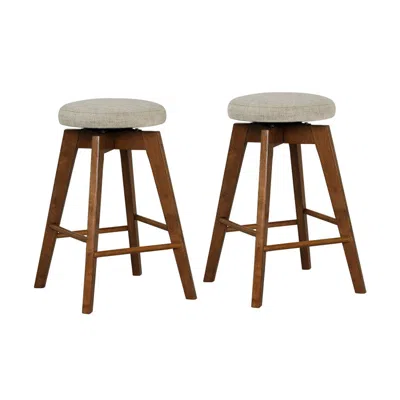 Hivvago 2 Pieces 26 Inch Backless Swivel Barstools With Linen Fabric Seat-beige In Brown