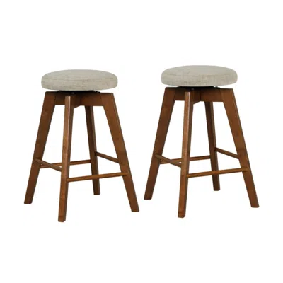 Hivvago 2 Pieces 26 Inch Backless Swivel Barstools With Linen Fabric Seat-beige In Brown