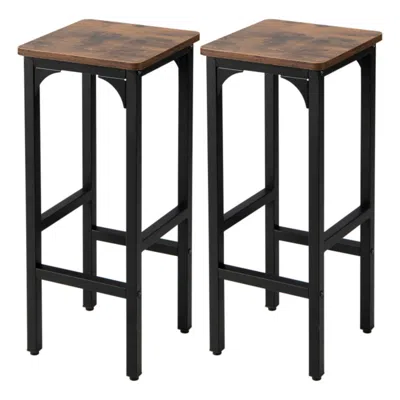 Hivvago 2 Pieces 28 Inch Dining Bar Chair Set With Footrest And Adjustable Pads-rustic Brown In Black