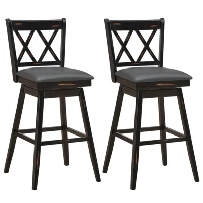 Hivvago 2 Pieces 29 Inches Swivel Counter Height Barstool Set With Rubber Wood Legs-black In Blue