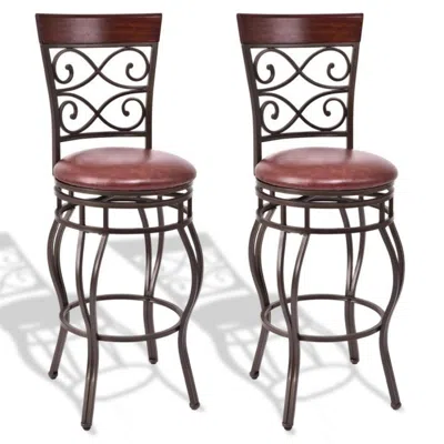 Hivvago 2 Pieces 30 Inch 360 Degree Swivel Bar Stools With Leather Padded Seat-brown