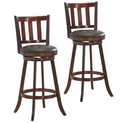 Hivvago 2 Pieces 360 Degree Swivel Wooden Counter Height Bar Stool Set With Cushioned Seat-31 Inches