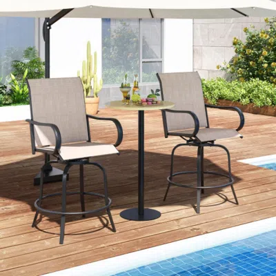 Hivvago 2 Pieces 360 Rotating Bar Stool Set With Armrests For Patio-gray