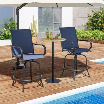 Hivvago 2 Pieces 360 Rotating Bar Stool Set With Armrests For Patio-navy In Blue