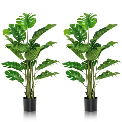 Hivvago 2 Pieces 5 Feet Artificial Monstera Tree Set In Green