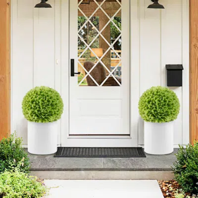Hivvago 2 Pieces Artificial Plant Topiary Balls Faux Boxwood Decorative Balls-green