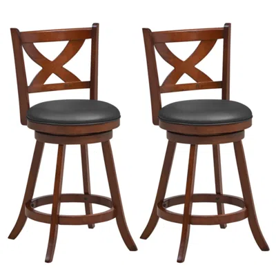 Hivvago 2 Pieces Classic Counter Height Swivel Bar Stool Set With X-shaped Open Back-24 Inch
