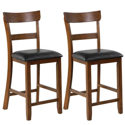 Hivvago 2 Pieces Counter Height Chair Set With Leather Seat And Rubber Wood Legs