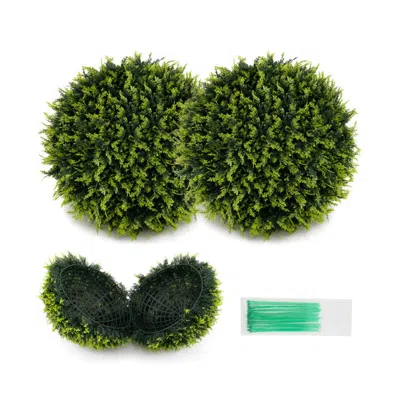 Hivvago 2 Pieces Faux Decorative Topiary Balls For Indoor & Outdoor Use - Ideal For Patio, Garden, Front Doo In Green