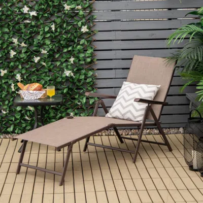 Hivvago 2 Pieces Foldable Chaise Lounge Chair With 2-position Footrest-brown In Gray