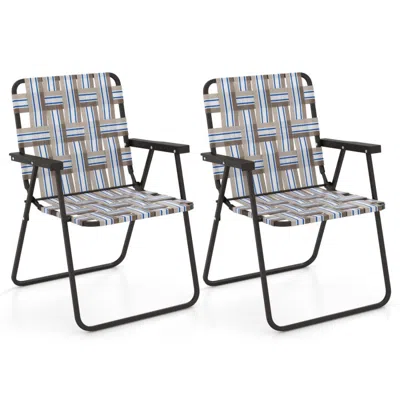 Hivvago 2 Pieces Folding Beach Chair Camping Lawn Webbing Chair-red In Neutral