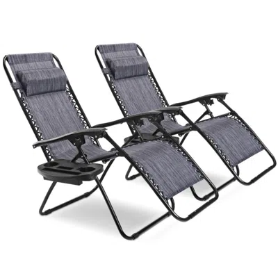 Hivvago 2 Pieces Folding Lounge Chair With Zero Gravity-brown In Gray