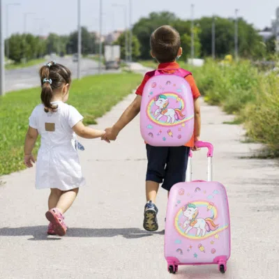 Hivvago 2 Pieces Kids Carry-on Luggage Set With 12 Inch Backpack-pink