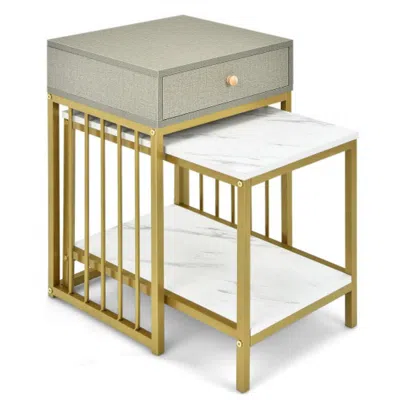 Hivvago 2 Pieces Modern Nesting Coffee Table Set With Drawer And Shelf-white