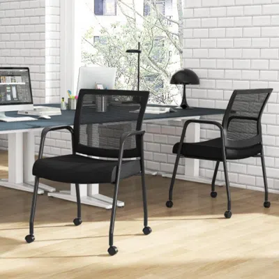 Hivvago 2 Pieces Office Guest Chairs On Wheels With Metal Frame And Armrests-black