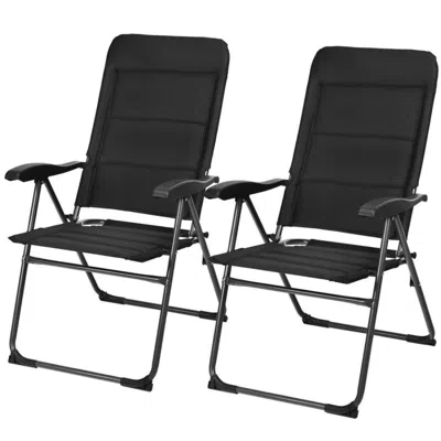 Hivvago 2 Pieces Outdoor Folding Patio Chairs With Adjustable Backrests For Bistro And Backyard-black