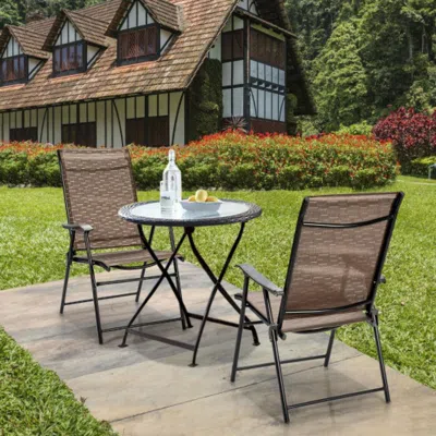Hivvago 2 Pieces Outdoor Patio Folding Chair With Armrest For Camping Garden In Brown