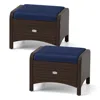 Hivvago 2 Pieces Outdoor Patio Pe Wicker Ottomans With Removable Cushions
