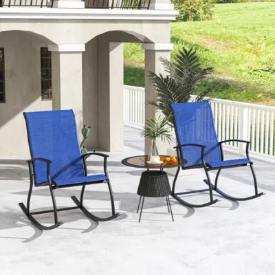 Hivvago 2 Pieces Outdoor Rocking Chairs With Breathable Backrest-navy In Blue