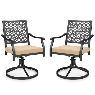 Hivvago 2 Pieces Outdoor Swivel Chairs Patio Dining Chairs With Padded Cushions-beige