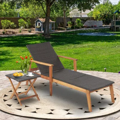 Hivvago 2 Pieces Patio Chaise Lounge And Table Set With 4-level Adjustable Backrest In Gray