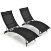 Hivvago 2 Pieces Patio Folding Stackable Lounge Chair Chaise With Armrest-black