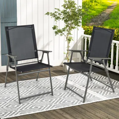 Hivvago 2 Pieces Patio Folding Chairs With Armrests For Deck Garden Yard-gray In Black
