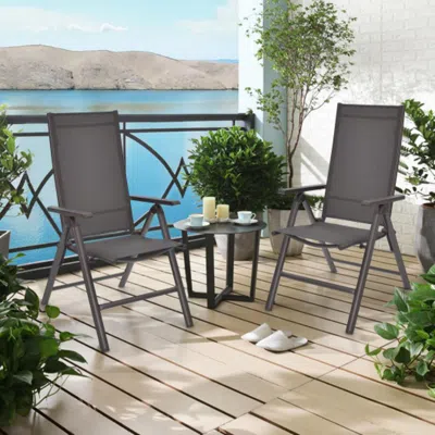 Hivvago 2 Pieces Patio Folding Dining Chairs Aluminium Adjustable Back-gray In Black