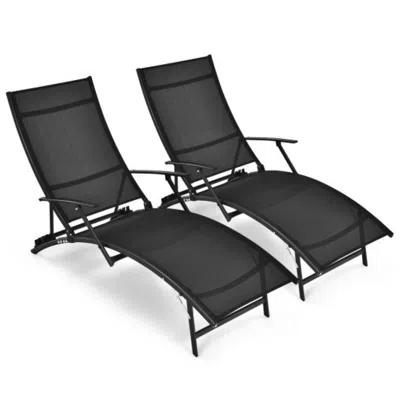 Hivvago 2 Pieces Patio Folding Stackable Lounge Chair Chaise With Armrest-black