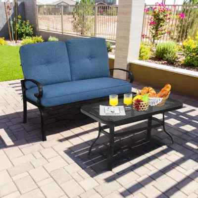 Hivvago 2 Pieces Patio Loveseat Bench Table Furniture Set With Cushioned Chair-red In Blue