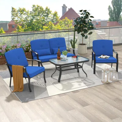 Hivvago 2 Pieces Patio Metal Chairs With Seat And Back Cushions For Yard-navy