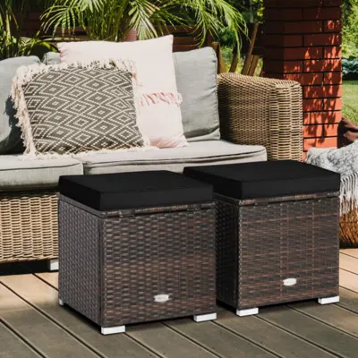 Hivvago 2 Pieces Patio Ottoman With Hidden Storage Space-black In Brown